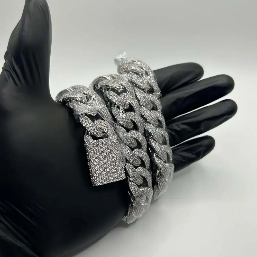 Silver Iced Cuban Link Chain Bracelet - Men Accessories Jewelry